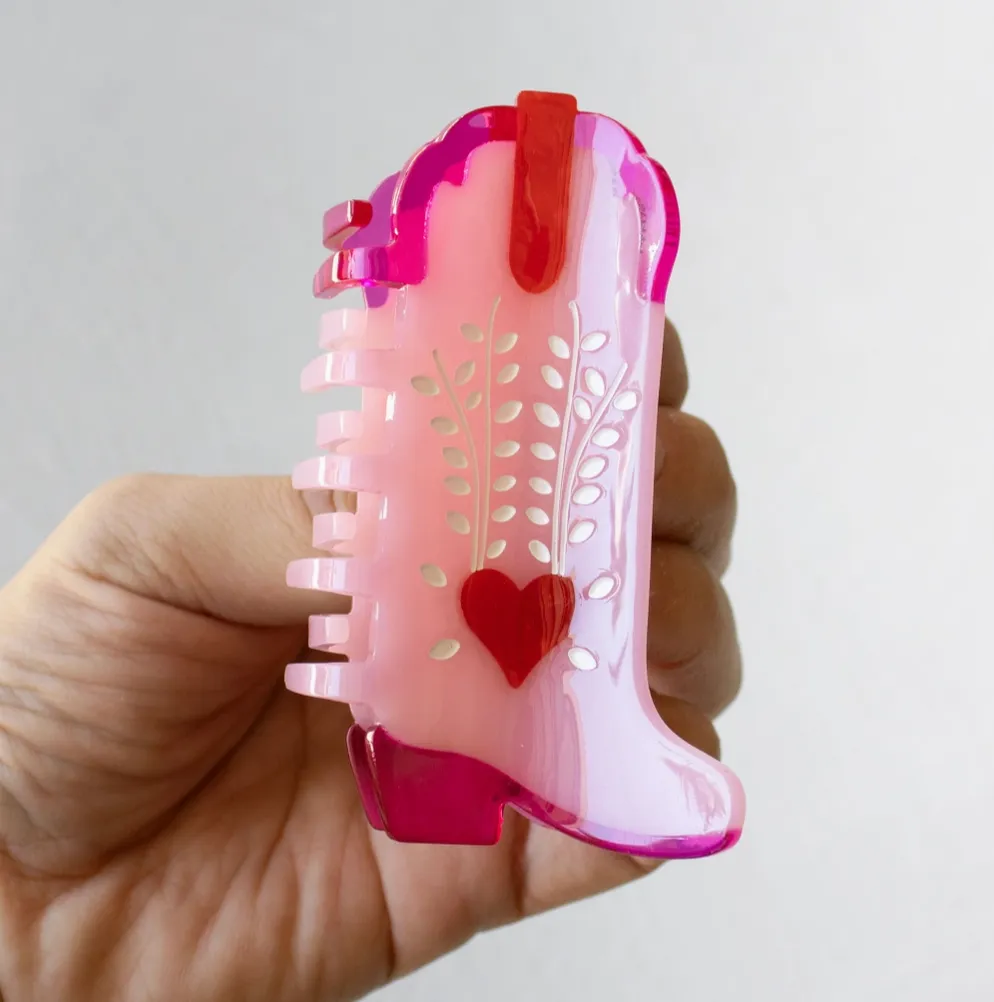 Tiepology - Eco My Sweet Heart Cowboy Boots Hair Claw Clip (Pink Lady)