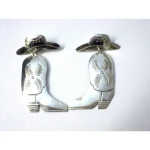 Vintage Navajo E. Spencer Sterling Silver Cowboy Boot Pierced Earrings