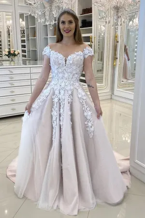 White A-Line Lace Long Prom Dress With Appliques CMS211203
