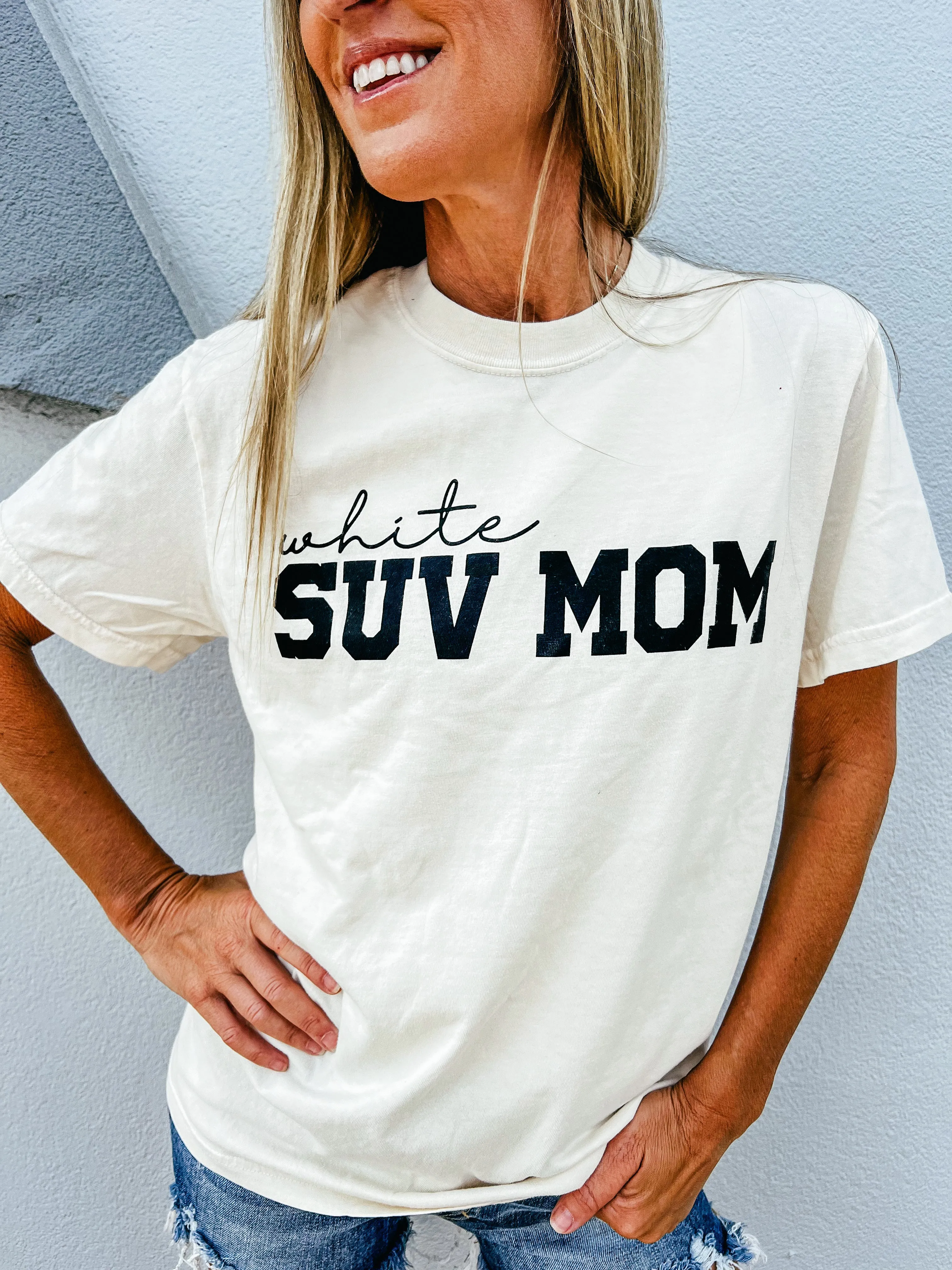 White SUV Moms Club Tee - Ivory